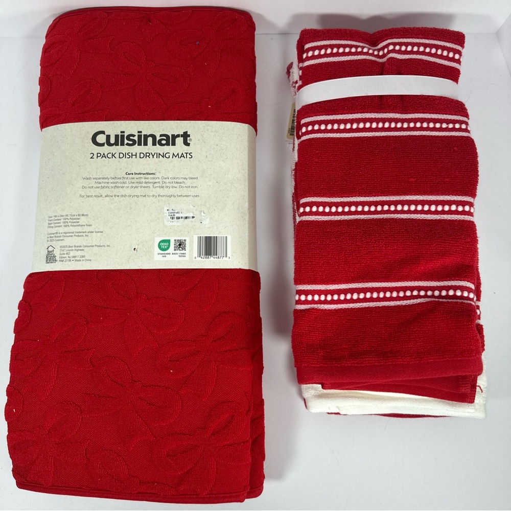 Cuisinart Red Dish Drying Mats & Bow Tie Pattern Kitchen Towels - Picture 3 of 7